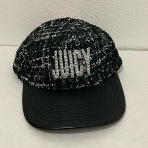 Juicy Couture Women’s Logo Hat Black Faux Leather Tweed Adjustable Baseball Cap